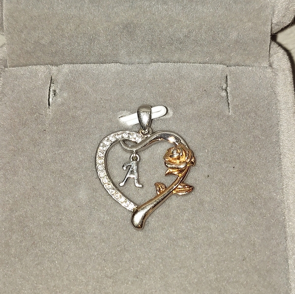 VINTAGE STERLING SILVER INITIAL "A" LOVE HEART PENDANT WITH 14K GOLD ROSE .925 - Picture 9 of 9